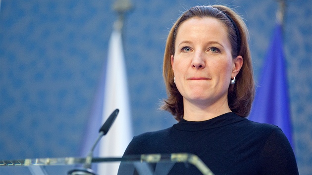 Karolína Peake (VV) b�hem tiskové konference po jednání vlády, která