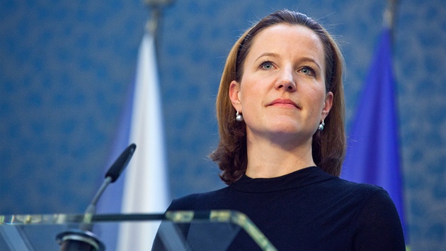Karolína Peake (VV) bhem tiskové konference po jednání vlády, která...