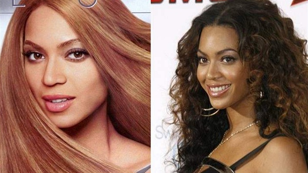 Zpvaka Beyoncé v  kampani pro kosmetickou firmu (vlevo) a pi bném focení