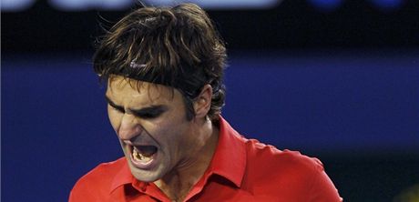 COME ON! vcarsk tenista Roger Federer se raduje v semifinle Australian Open