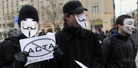 Demonstrace proti smlouv ACTA na praském Václavském námstí. (28. ledna 2012)