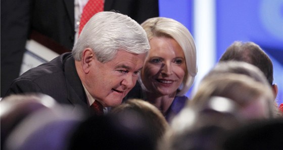 Republikánský kandidát na prezidenta USA Newt Gingrich a jeho souasná ena