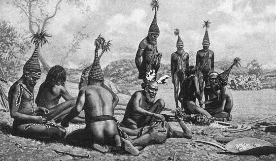 Domorodý australský kmen na kresb z roku 1922