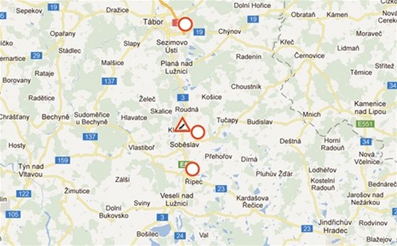 mapa - nehoda u Klenovic