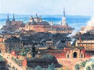 Dobové panorama Olomouce z konce 19. století. Pohled od jihozápadu, vlevo