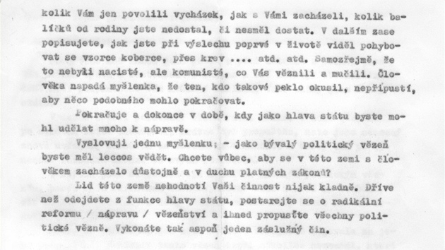 Dopis Rudolfa Berezy prezidentu Husákovi.
