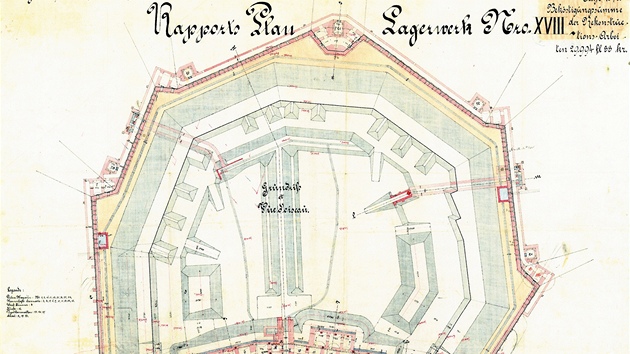 Raportní plán pevnstky s názvem Fort XVII. v Kelov u Olomouce z roku 1878.