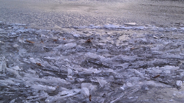 Krystaly zmrzlho ledu na Vltav