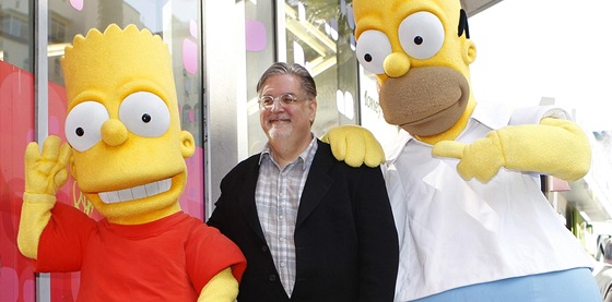 Matt Groening s hrdiny ze seriálu Simpsonovi u své hvzdy na hollywoodském...