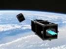 Vizualizace satelitu CleanSpace One pi lovu staré druice