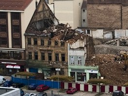 Pohled na demolici v centru Teplic kvůli stavbě obchodního centra v Teplicích.