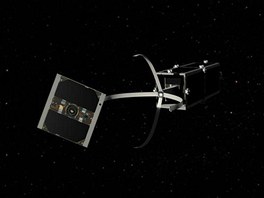 Vizualizace satelitu CleanSpace Onem pi lovu star druice