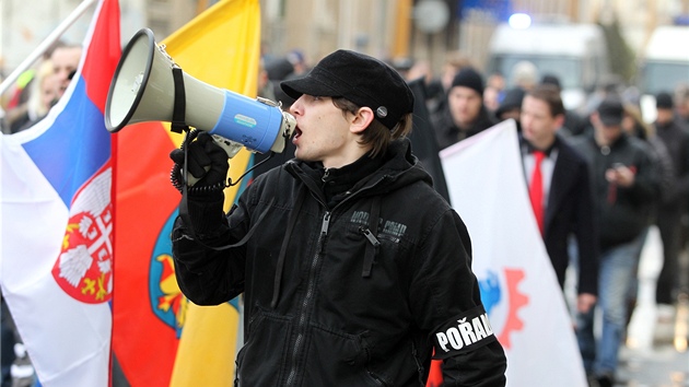 Demonstrace D�lnické mláde�e v Jihlav� 18. února 2012