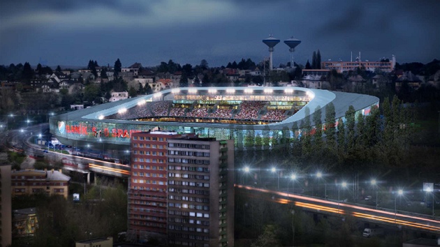 Vizualizace rekonstruované podoby Bazal, fotbalového stadionu Baníku Ostrava.