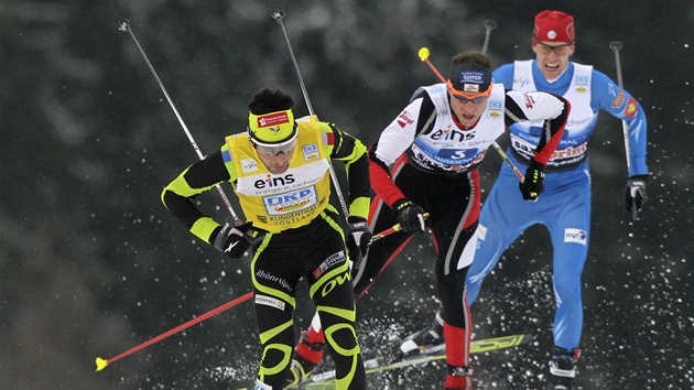 FINI. Zleva Jason Lamy Chappuis, Bernhard Gruber a  Tomá Slavík v závru