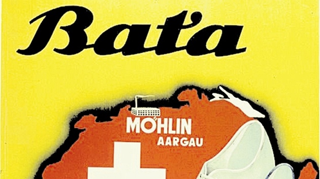 Baťovská estetika byla podobná i ve Švýcarsku. Plakát z roku 1937 láká na první tenisky s gumovou podrážkou.