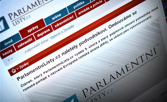 Omluva na webu ParlamentníListy.cz