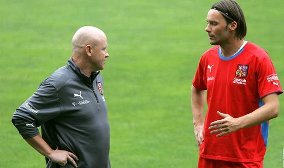 Ivan Haek a Marek Jankulovski na tréninku fotbalové reprezentace.
