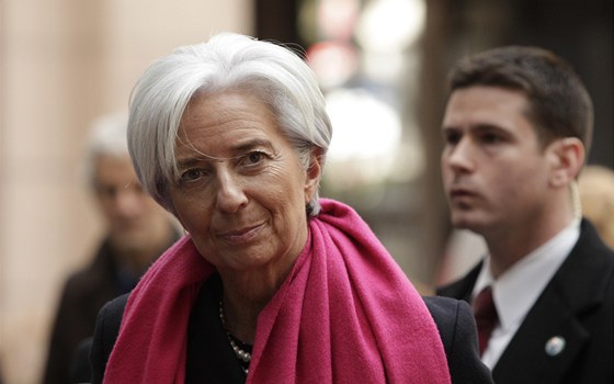 Christine Lagardeová, éfka MMF, pichází na jednání ministr eurozóny v Bruselu. Ministi mají schválit pjku pro ecko. (20. února 2012)