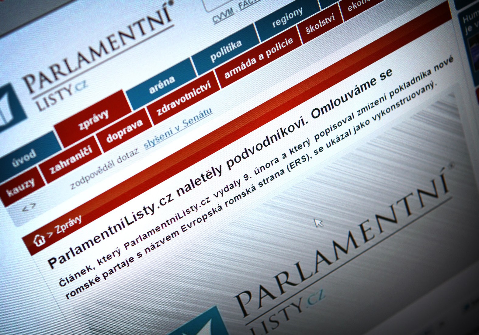 Omluva na webu ParlamentníListy.cz