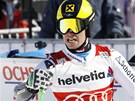 Rakuan Marcel Hirscher v cíli druhého kola SP v obím slalomu v Crans Montan.