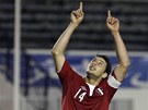 DÍKY. Claudio Pizarro, kapitán fotbalové reprezentace Peru, oslavuje gól v