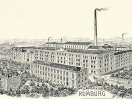 Pfeiferova tkalcovna v Rumburku okolo roku 1900. Takto ji prmyslnk Pfeifer