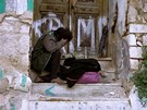 Bezdomovec u oputného domu v Aténách (25. února 2012)