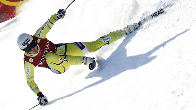 Kjetil Jansrud na trati superobího slalomu v Kvitfjellu