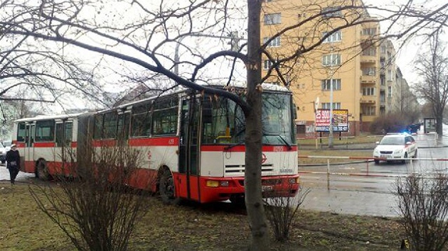 Ve Vršovicích narazil autobus do stromu. (8. března 2012)