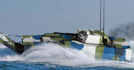 Čínské bojové vozidlo ZBD-05 dosahuje při plavbě v kluzném režimu údajně...