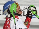 Slovenská závodnice Veronika Zuzulová se raduje z druhé místo ve slalomu SP v