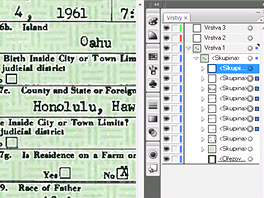 Vrstvy v dokumentu s rodnm listem Baracka Obamy