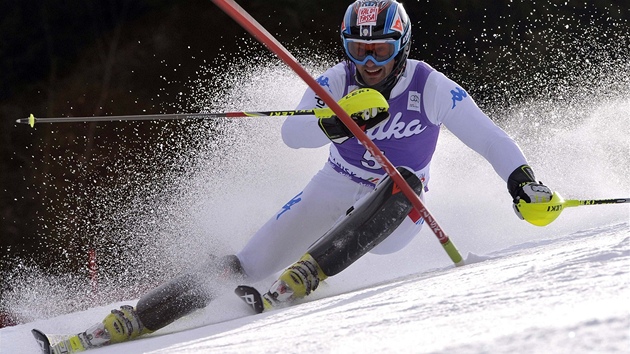 STÍBRNÝ ITAL. Cristian Deville si v prvním kole slalomu v Kranjské Goe jede