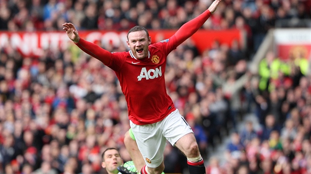 STELCV JÁSOT. Wayne Rooney oslavuje trefu v ligovém stetnutí s West