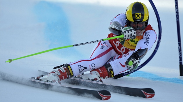 NA TRATI. Marcel Hirscher  na trati obího slalomu v Kranjske Goe.