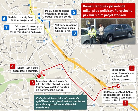 MAPKA: tk Romana Janouka z msta nehody