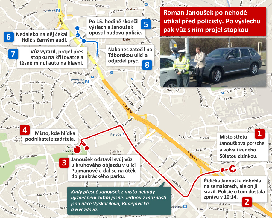 MAPKA: tk Romana Janouka z msta nehody 