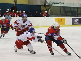 eské hokejistky na mistrovství svta divize I v utkání proti Norsku.