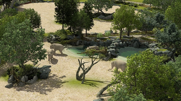 Vizualizace nového pavilonu pro slony, hrochy a antilopy v pražské zoo.
