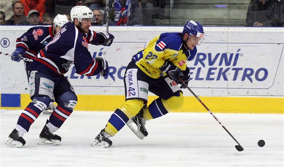 Momentka z finálového utkání první ligy mezi Chomutovem a Ústím nad Labem. 