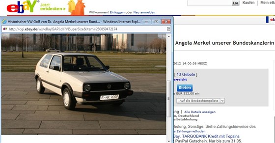 VW Golf kancléky Merkelové je ke koupi v drab na ebay.