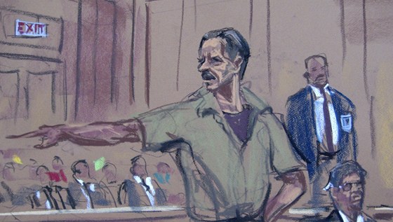 Viktor But na ilustraci ze soudní sín (6. dubna 2012)