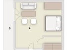 Pdorys - 3. podlaí: 3/ balkon, 4/ pokoj pro hosty, 5/ koupelna