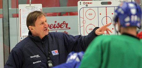 Kou eských hokejových reprezentant Alois Hadamczik na tréninku v eských