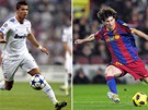 Dva bozi v akci. Cristiano Ronaldo v bílém, Lionel Messi v erveno-modrém.