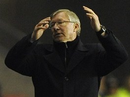 Alex Ferguson, kou Manchesteru United, bhem nepovedenho utkn ve Wiganu.