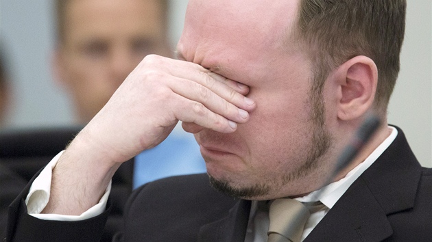 Anders Breivik ple bhem soudnho procesu v norskm Oslu. (16. dubna 2012)