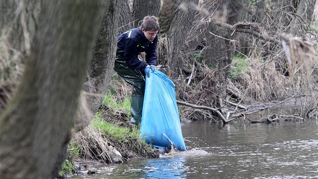 Dobrovolníci istili Sázavu (15. dubna 2012).