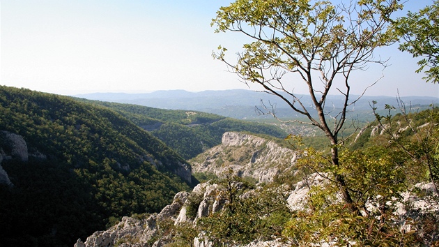 Pohled z vyhlídky po směru údolí